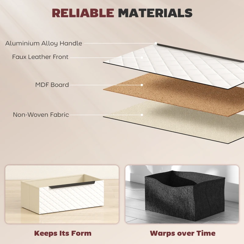 HOMCOM Chest of Drawers, Dresser with 3 Fabric Drawers and Aluminium Handles - White