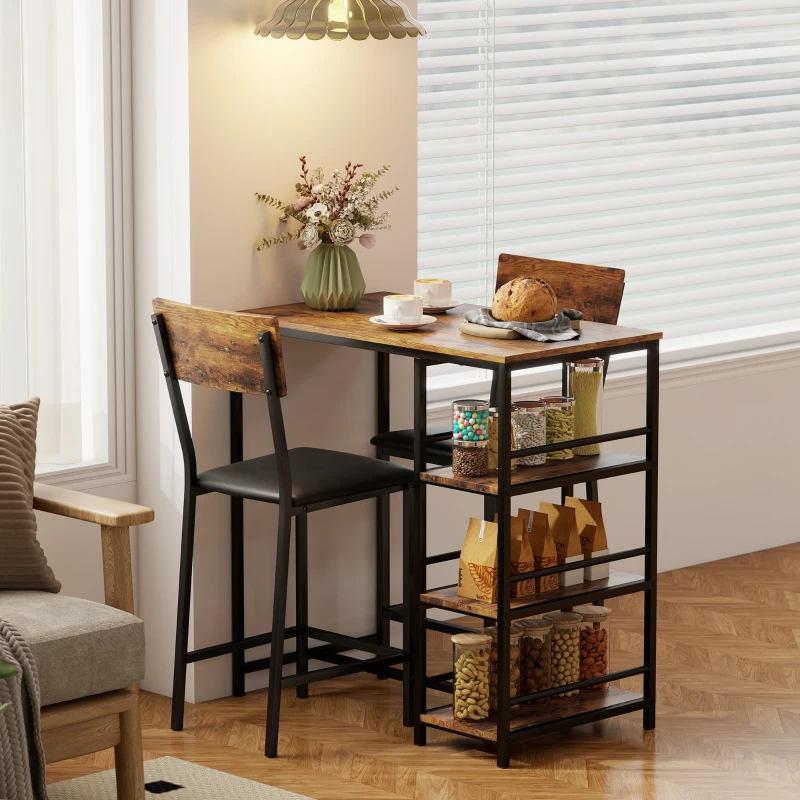 HOMCOM Three-Piece Compact Bar Table Set - Brown/Black