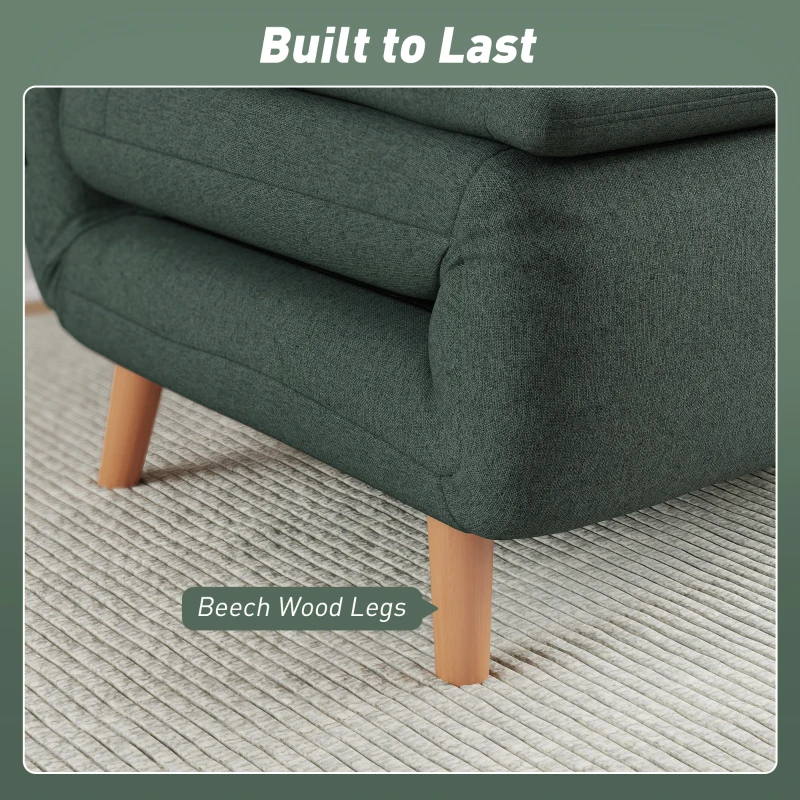 HOMCOM 3-in-1 slaapfauteuil met bedfunctie, ligfauteuil, verstelbare rugleuning, beukenhouten poten, kussen, Donkergroen