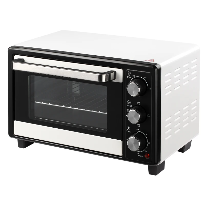 HOMCOM Horno Portátil 16L 1400W con 3 Modos de Calor Temporizador Bandeja de Horneado y Rejilla 44x32x28,1 cm Blanco y Negro