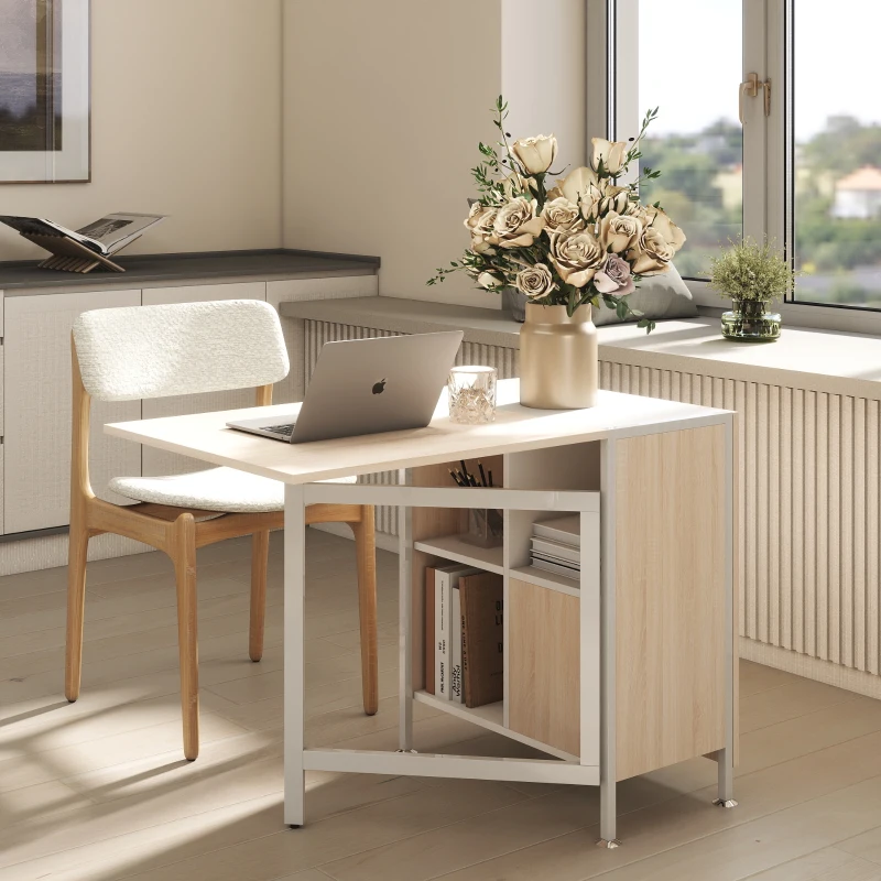 HOMCOM Klapptisch Esstisch Beistelltische Ablagefläche für Wohnzimmer Küche Eiche Holz Metallrahmen Natur+Weiß 169 x 60 x 75 cm