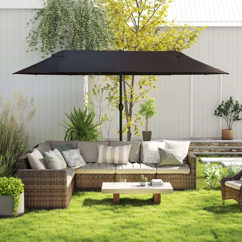 Outsunny Sonnenschirm Gartenschirm Marktschirm Doppelsonnenschirm Terrassenschirm mit Handkurbel Dunkelgrün Oval 460 x 270 x 240 cm