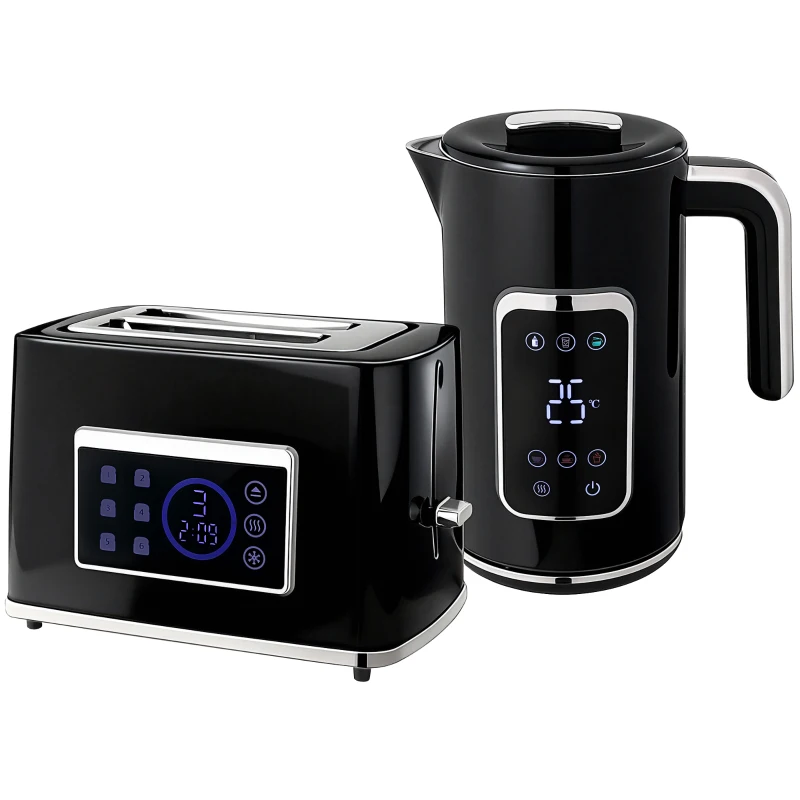 HOMCOM Touch Screen Kettle and Toaster Set - Black