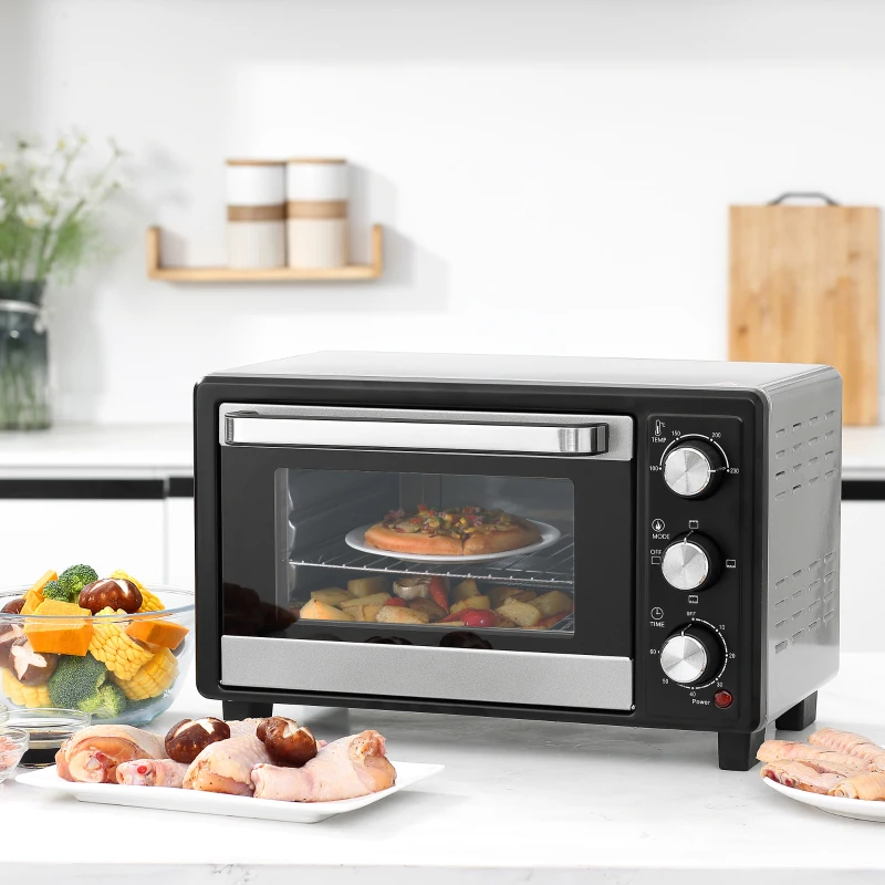 HOMCOM Horno Portátil 16L 1400W con 3 Modos de Calor Temporizador Bandeja de Horneado y Rejilla 44x32x28,1 cm Plata