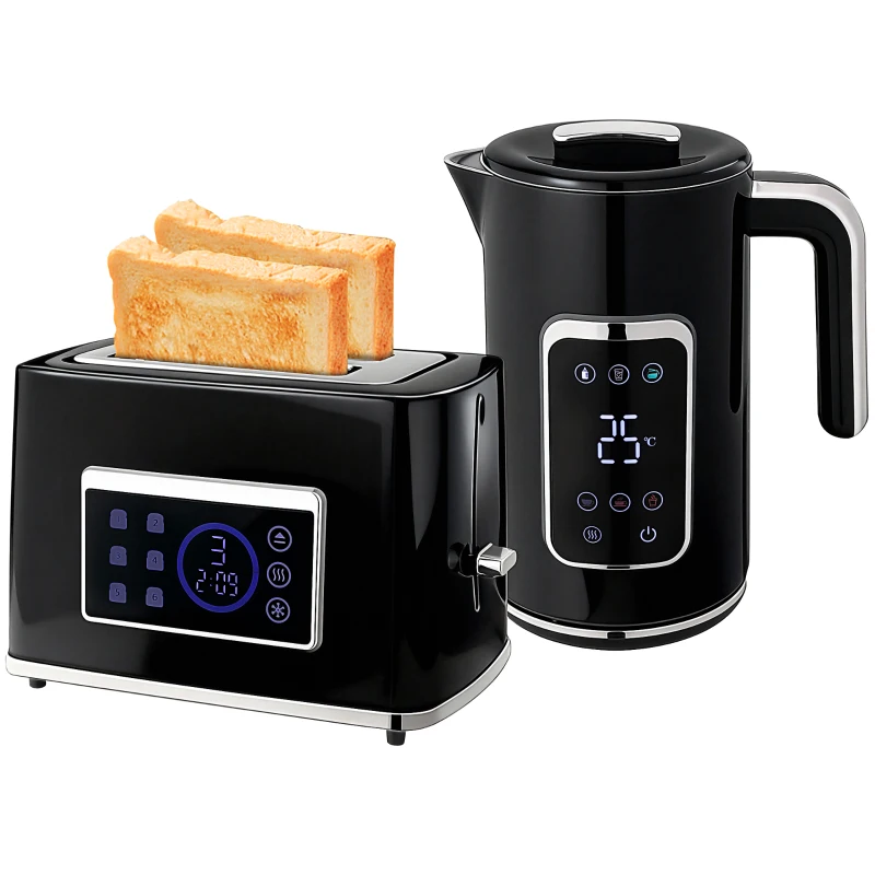 HOMCOM Touch Screen Kettle and Toaster Set - Black