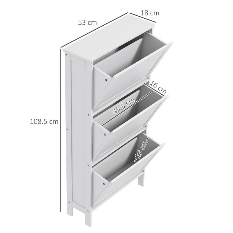 HOMCOM Narrow Shoe Cabinet with 3 Flip Drawers - White
