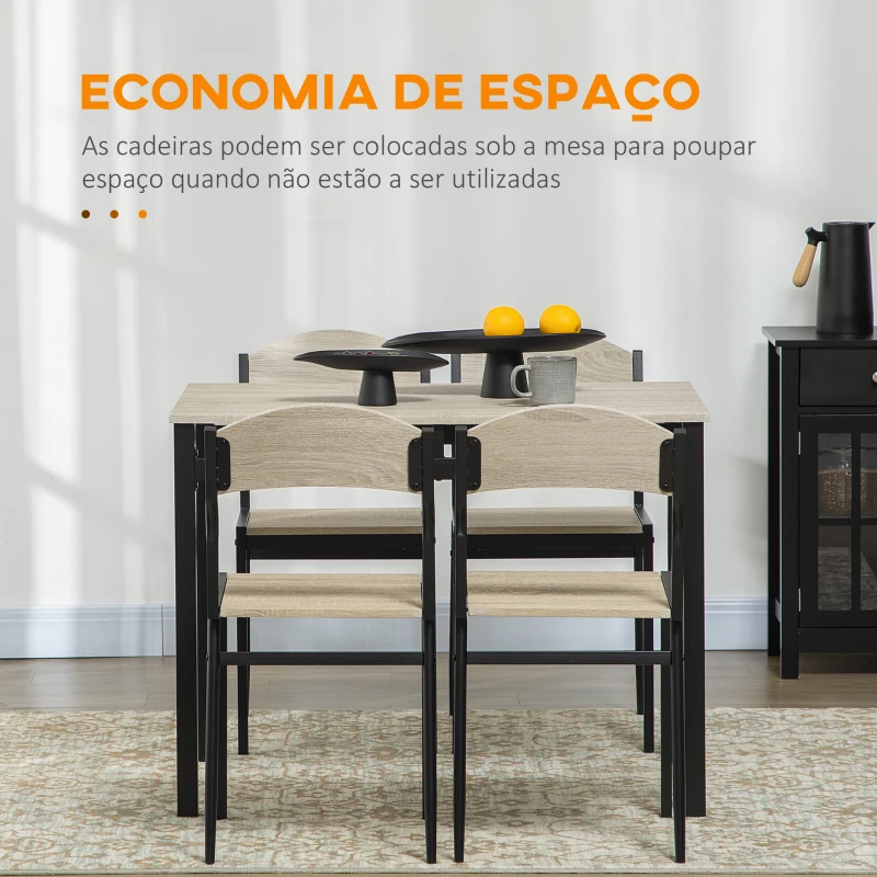 HOMCOM Conjunto de Mesa e Cadeiras de Refeição Mesa de Cozinha Retangular com 4 Cadeiras Estilo Moderno Carvalho e Preto