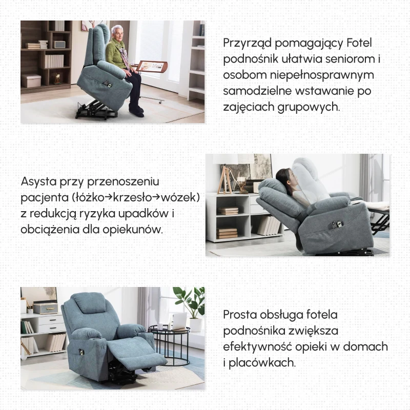 HOMCOM Fotel Masujący z Funkcją Pomocy przy Wstawaniu dla Seniorów, 8 Punktów Masażu, Boczne Kieszenie, Pilot, 90D x 101S x 107W cm, Szary
