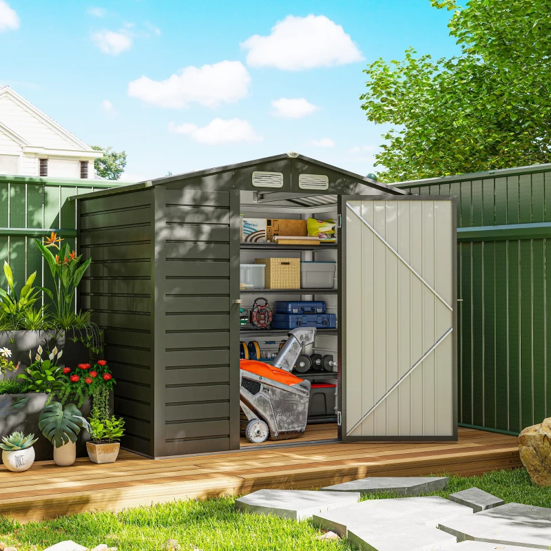 Outsunny Abri de Jardin 2,27 m² gants inclus porte verrouillable ventilations acier galvanisé 190 x 131 x 188 cm gris