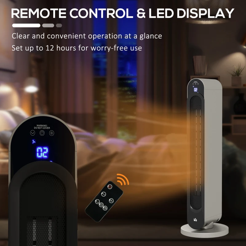 HOMCOM 2kW PTC Ceramic Tower Heater, 10-35°C Temperature Range