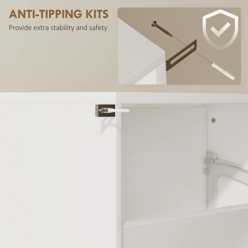 HOMCOM Scarpiera a Specchio a 4 Ante Antiribaltamento in Legno, 63x17x146 cm, Bianco