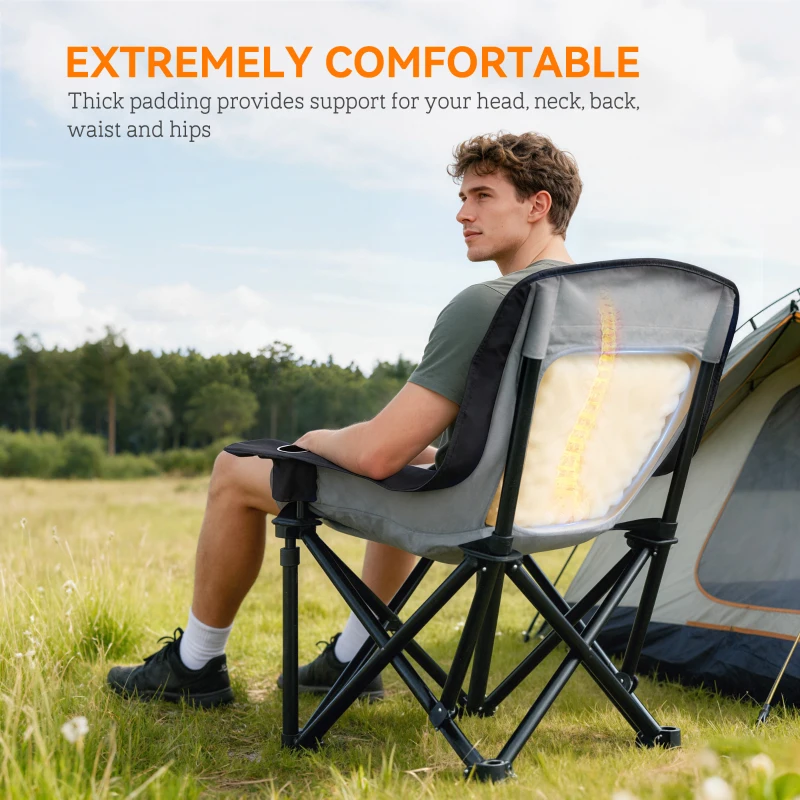 Outsunny Portable Padded Camping Chair, with Bag - Black/Grey