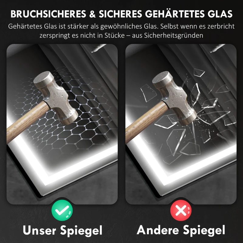 HOMCOM LED badkamerspiegel bluetooth 80 x 100 cm touchschakelaar instelbare verlichting 3 kleuren anti-fog geheugenfunctie Zilver