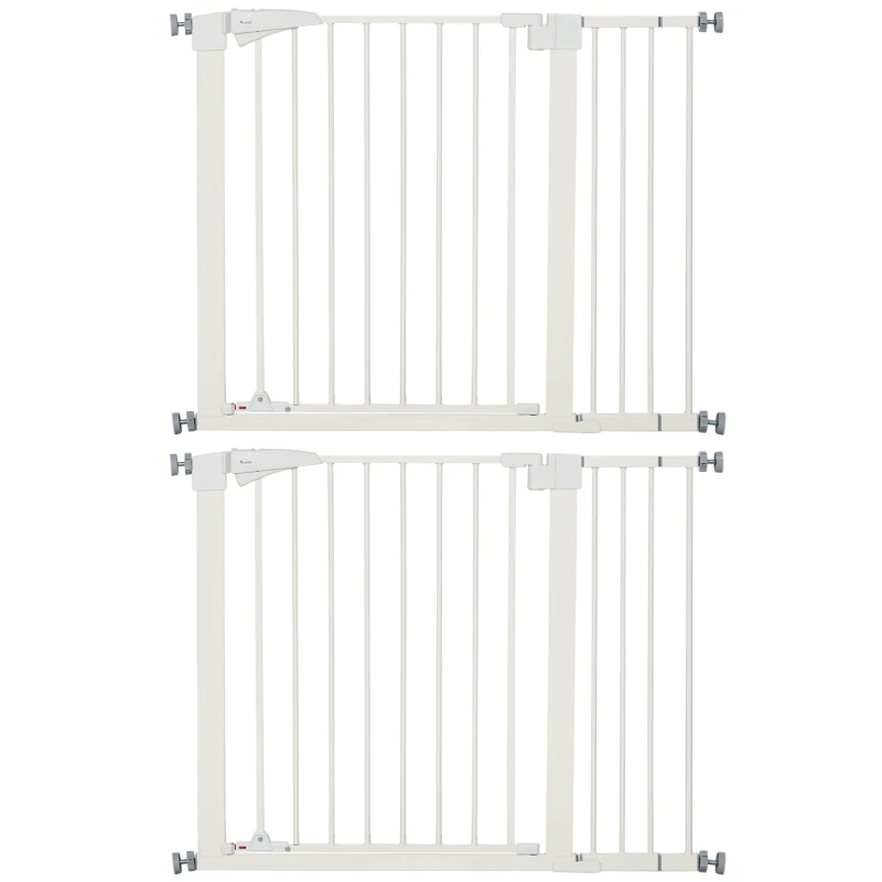 PawHut Lot de 2 barrières de sécurité pour chien animaux sans perçage avec fermeture automatique largeur 76-103 cm blanc