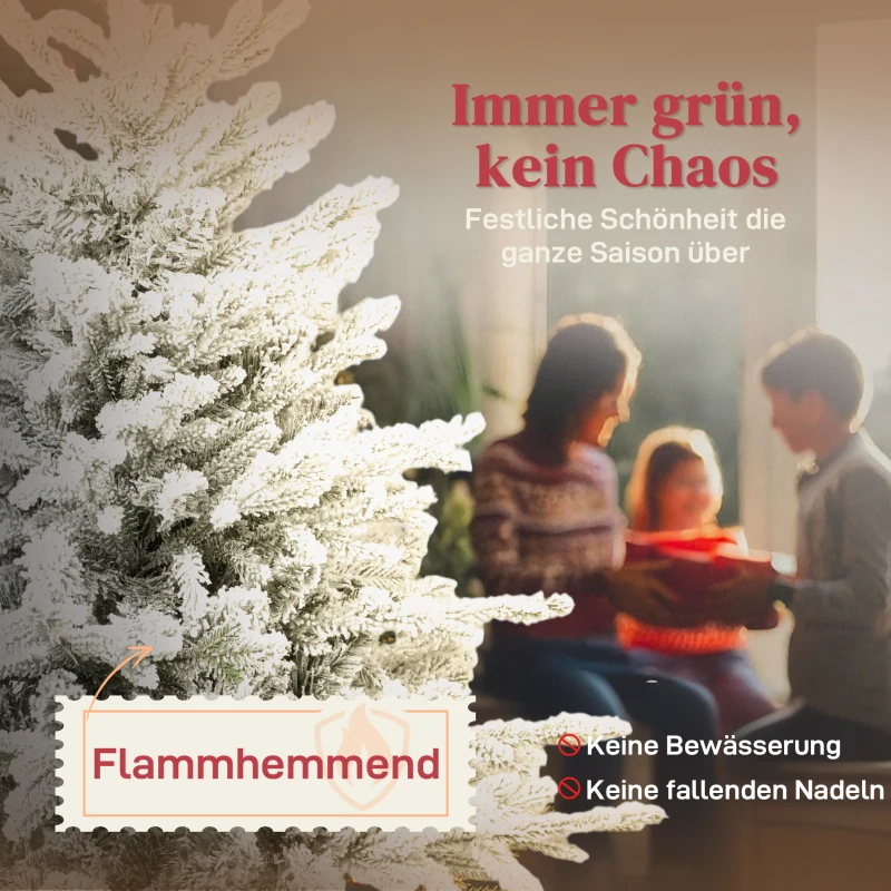 HOMCOM Künstlicher Weihnachtsbaum, 180cm Christbaum mit Schnee, 1815 Zweigen, klappbarem Metallständer