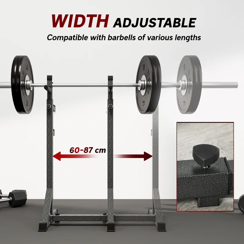 SPORTNOW Heavy Duty Barbell Squat Rack, Adjustable and Multifunctional Weight Power Stand, for Home, Gym - Black