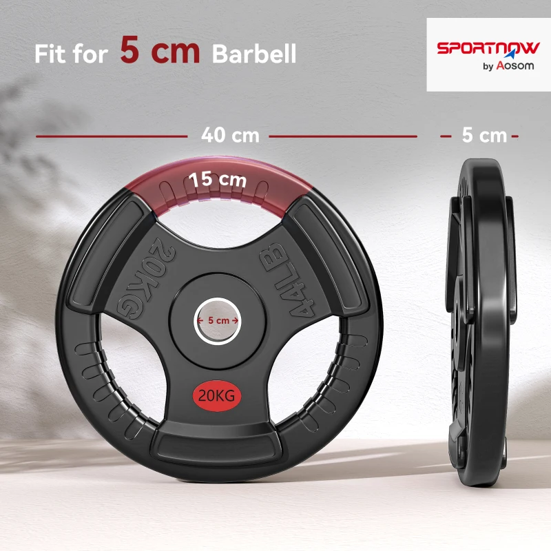 SPORTNOW Olympic Weight Plate, 2"/5cm Weight Disc with Tri-Grips, 20kg Dumbbell Plate for Weightlifting and Strength Training Home Gym Fitness Workout, Black