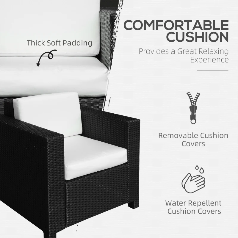 Outsunny Single Seater Rattan Chair Sofa - 10 cm Thick Padded Cushion, All-Weather PE Wicker Weave Garden Armchair with Armrests, Black