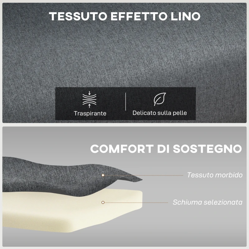 HOMCOM Poltrona Letto con Schienale Regolabile in 5 Posizioni, Tessuto Effetto Lino e Acciaio, 75x70x75 cm, Grigio