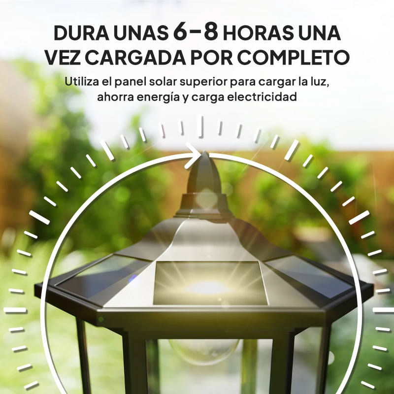 Outsunny Lámpara Solar de Jardín Farola con 6 Luces LED con Batería Recargable Solar con Autonomía de 6-8 Horas Ø26,5x177cm Negro
