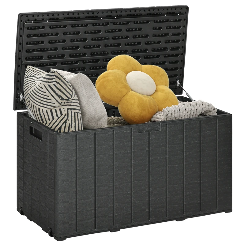 Outsunny Cufăr de Exterior cu 2 Mânere și 2 Roți, 122.4x62x64.5 cm, Negru