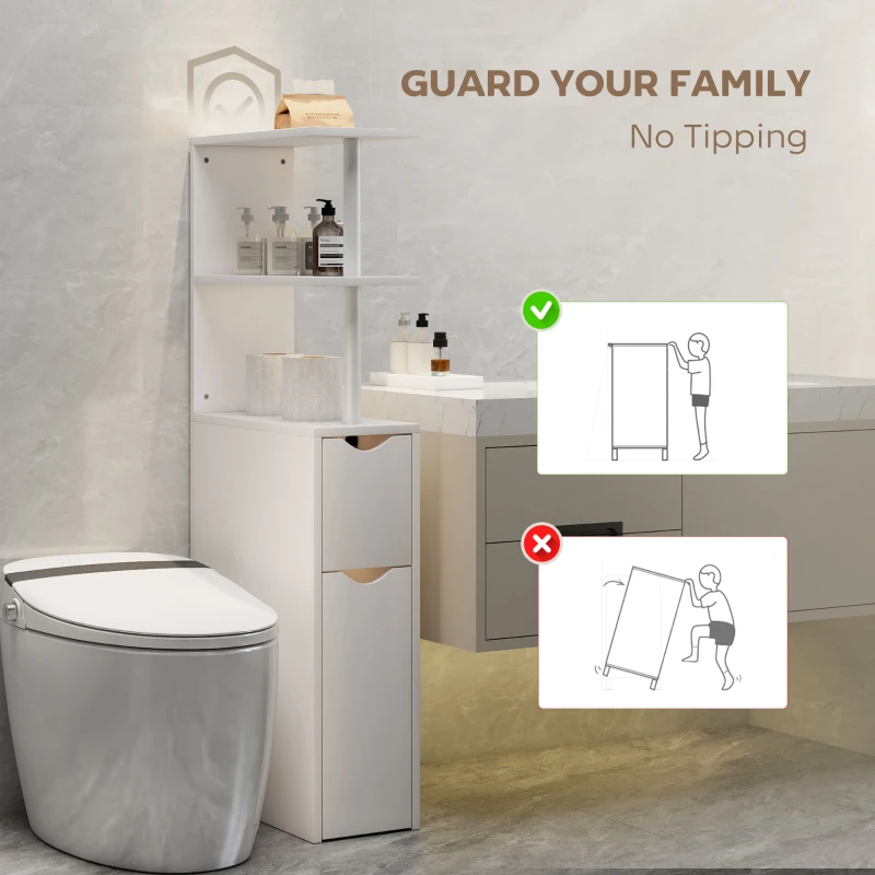 HOMCOM Colonna Bagno Salvaspazio con 2 Cassetti e Ripiani Aperti, 20x45x115 cm, Bianco