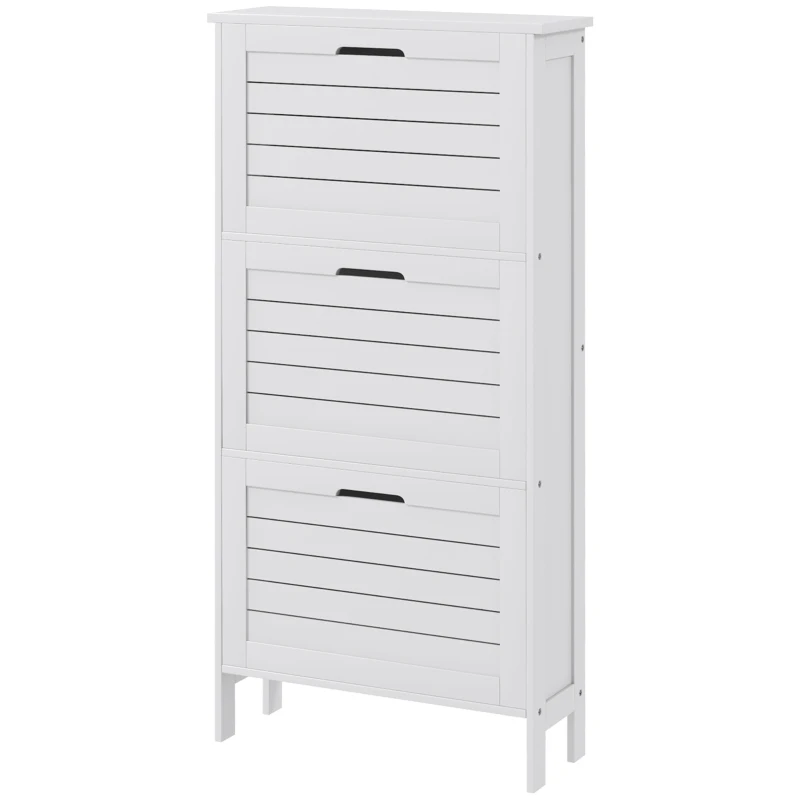 HOMCOM Narrow Shoe Cabinet with 3 Flip Drawers - White
