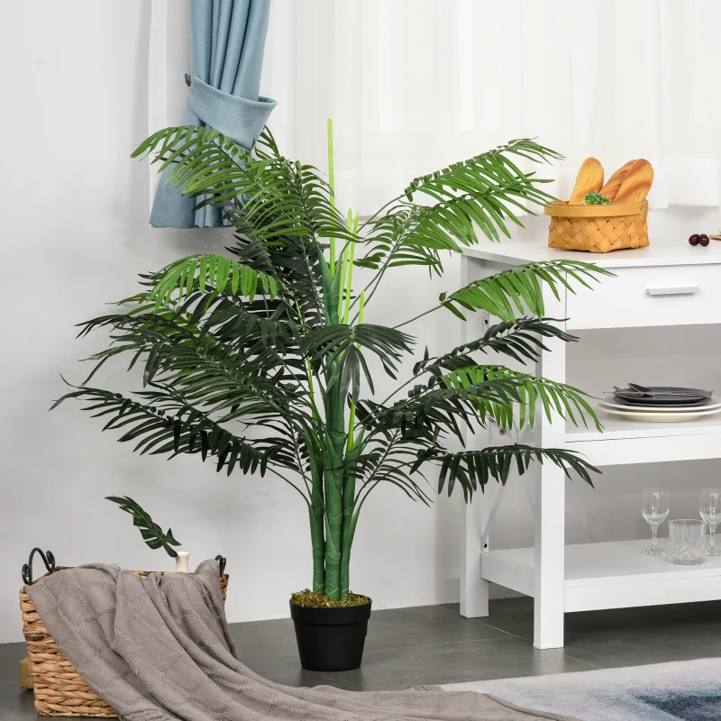 Outsunny 125cm/4FT Artificial Palm Plant Decorative Tree with Nursery Pot, Fake Plastic Indoor Home Office Décor, Green