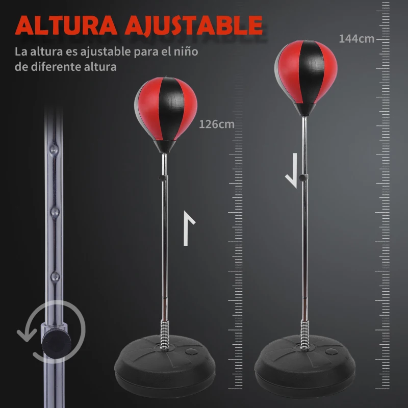 HOMCOM Saco de Boxeo de Pie Punching Ball con Altura Ajustable de 4 Niveles en 126-144 cm Base Rellenable de Agua o Arena Guantes y Inflador para Adolescentes Rojo y Negro