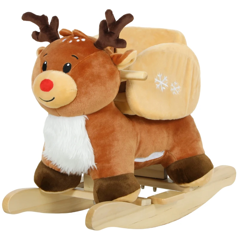 AIYAPLAY Renna giocattolo a dondolo per bambini con ninna-nanne, cintura di sicurezza, 65 x 35 x 59 cm, Marrone