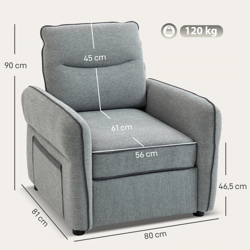 HOMCOM 1-Sitzer-Sofa, Wohnzimmersofa aus ägyptischem Samt, Seitentasche, 80 x 81 x 90 cm, grau