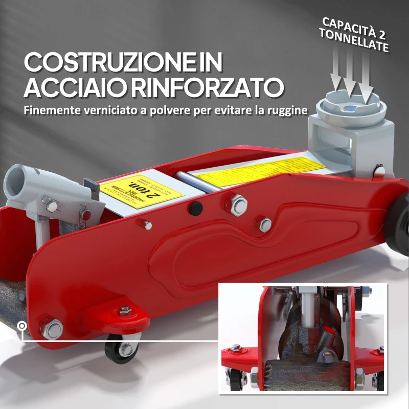 HOMCOM Cric Idraulico con Sollevamento 12-30 cm e Capacità 2.5 Tonnellate, in Acciaio Rinforzato, Rosso e Grigio