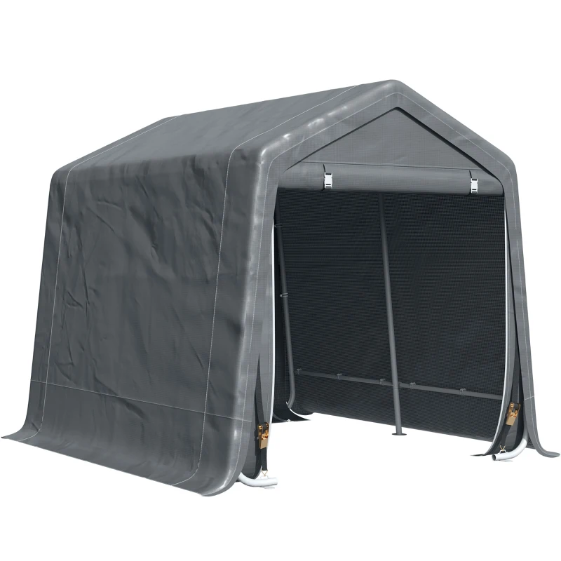 Outsunny Garden Storage Tent, Heavy Duty Patio Storage Shelter with Metal Frame and Double Doors, 2.8m x 2.4m x 2.4m, Dark Grey