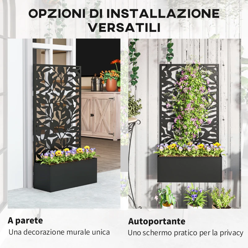 Outsunny Fioriera con Spalliera per Rampicanti in Acciaio, Montaggio a Parete o a Terra, 61x23x113 cm, Nero
