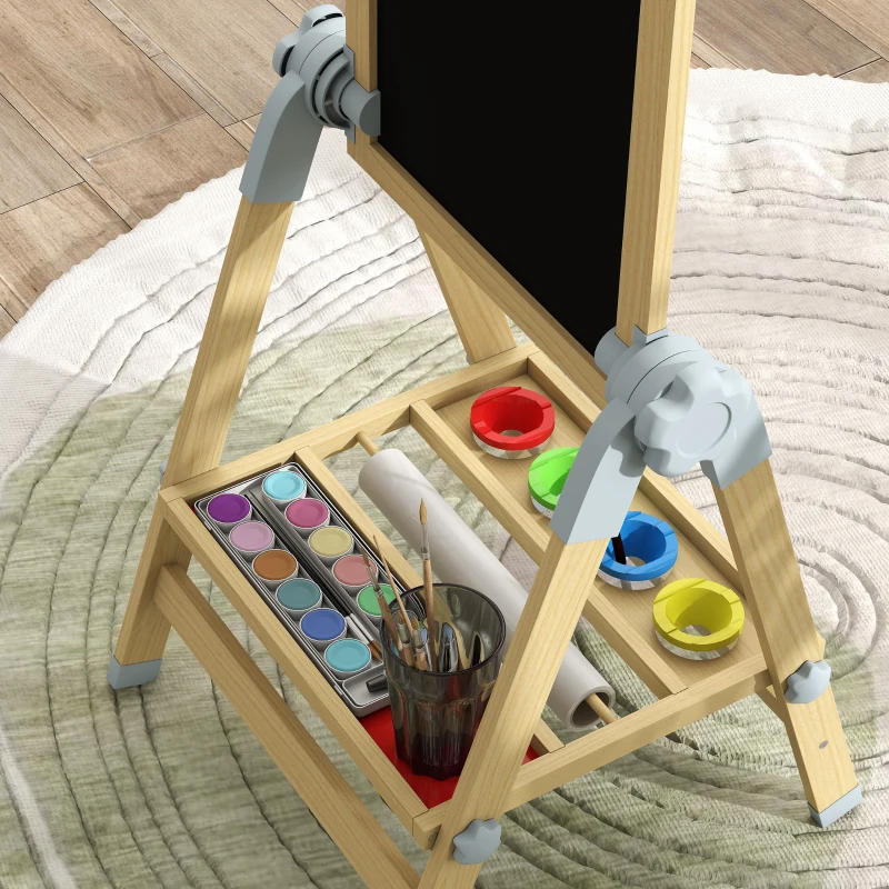 AIYAPLAY Cavalletto per Bambini, Doppia Lavagna per Gesso e Pennarelli, Lavagnetta Magnetica e Rotolo di Carta, Legno