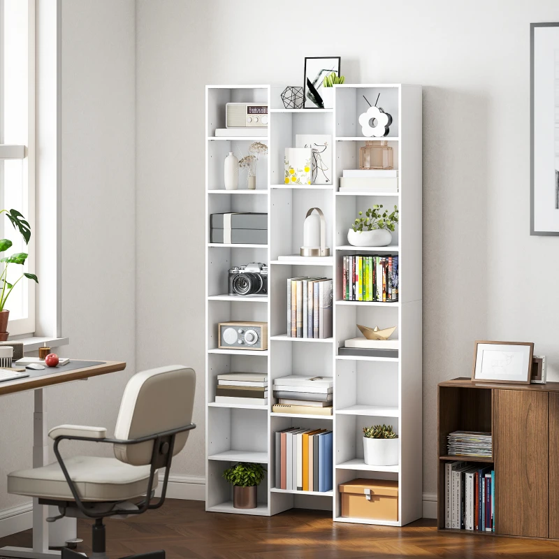 HOMCOM Libreria Moderna in Legno Alta 181 cm con 21 Scomparti e 10 Ripiani Regolabili, Bianco