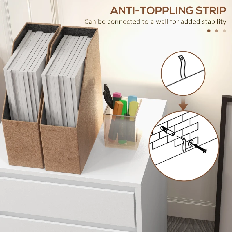 HOMCOM Comodă de Birou cu 4 Sertare și Roți pentru Studiu 46x40x65 cm Alb