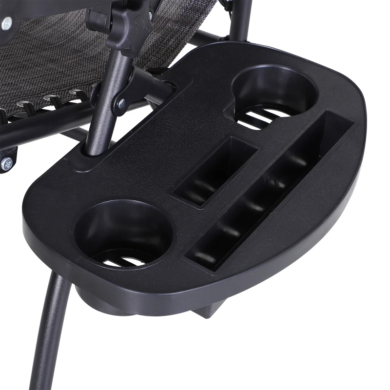 Outsunny Foldable Reclining Garden Chair with Headrest, Zero Gravity Deck Sun Lounger Seat with Footrest, Armrest, Cup Holder & Canopy Shade, Grey