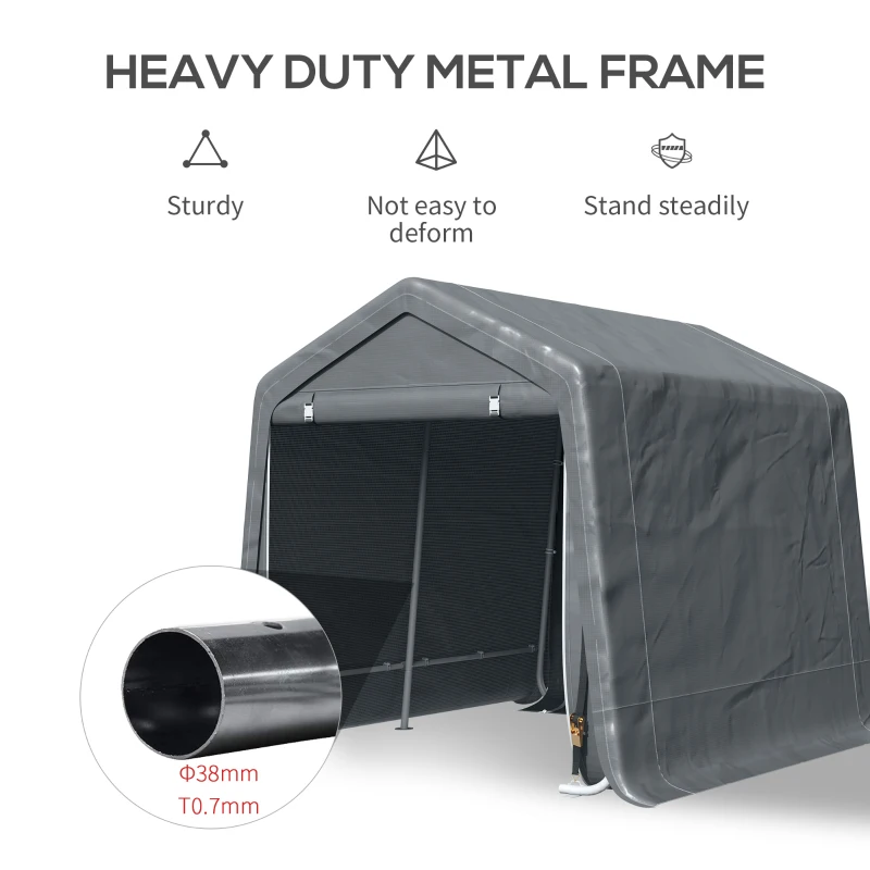 Outsunny Garden Storage Tent, Heavy Duty Patio Storage Shelter with Metal Frame and Double Doors, 2.8m x 2.4m x 2.4m, Dark Grey