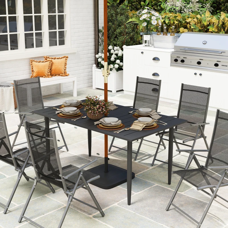 Outsunny Gartentisch 150x90cm, Wetterfest Balkontisch aus Stahl, Balkontisch mit Schirmloch Schwarz