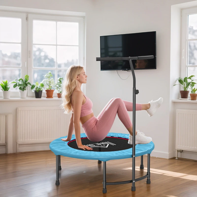 HOMCOM 40" Fitness Trampoline with Adjustable Handle, Rebounder Trampoline, Mini Jumper for Indoor Exercise Workout, Blue
