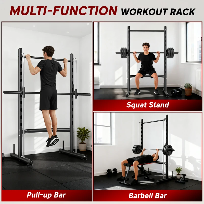 HOMCOM Adjustable Squat Rack, with Pull Up Bar, Barbell Bar for Home Gym