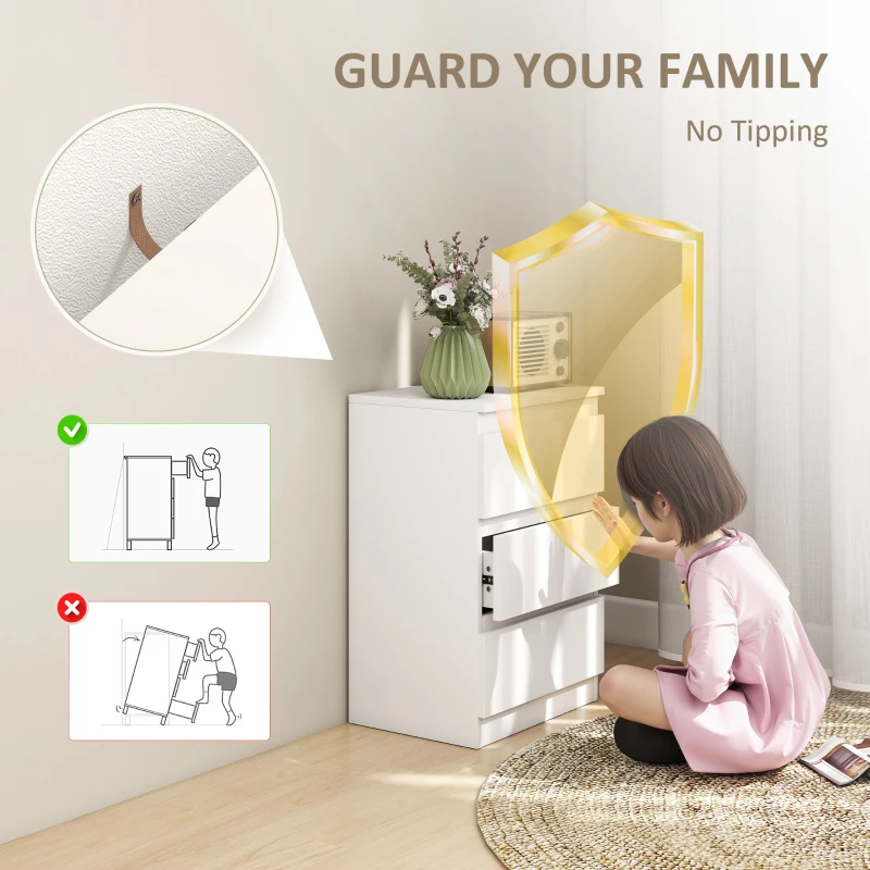 HOMCOM Nocny Stolik, Zestaw 2 Sztuk Stolików Bocznych z 3 Szufladami, Commode Nocna do Sypialni, Salonu, 40 x 30 x 59,5 cm, Biały