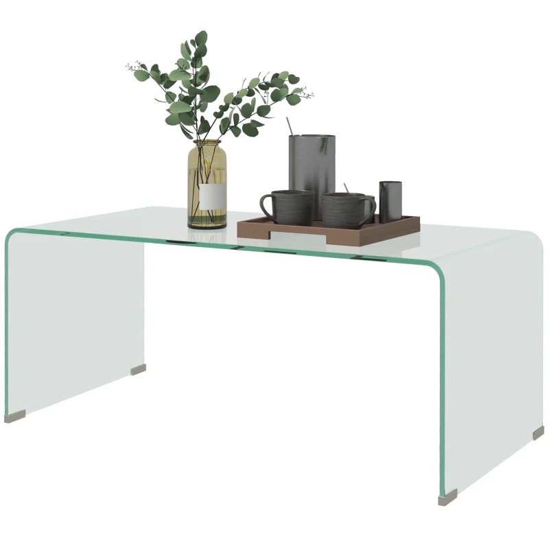 HOMCOM Stabiler Couchtisch aus Glas, einteiliges Design, schlicht und modern, 80 x 45 x 35 cm, Transparent