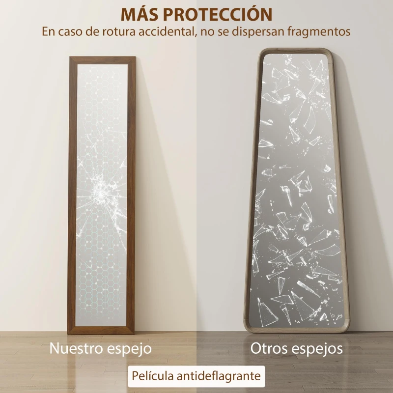 HOMCOM Espejo de Cuerpo Entero 157x37 cm con Marco de MDF Espejo de Pie Inclinado o Colgante Madera Nogal