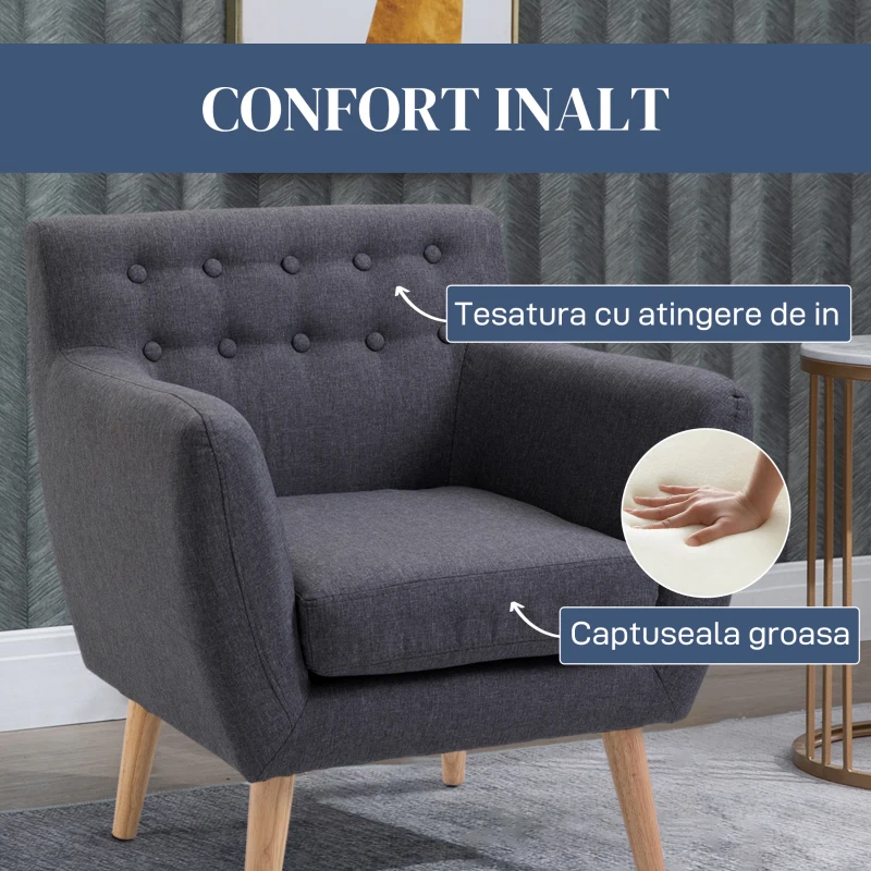 Homcom Fotoliu Nordic – Gri inchis, Design Elegant & Confortabil