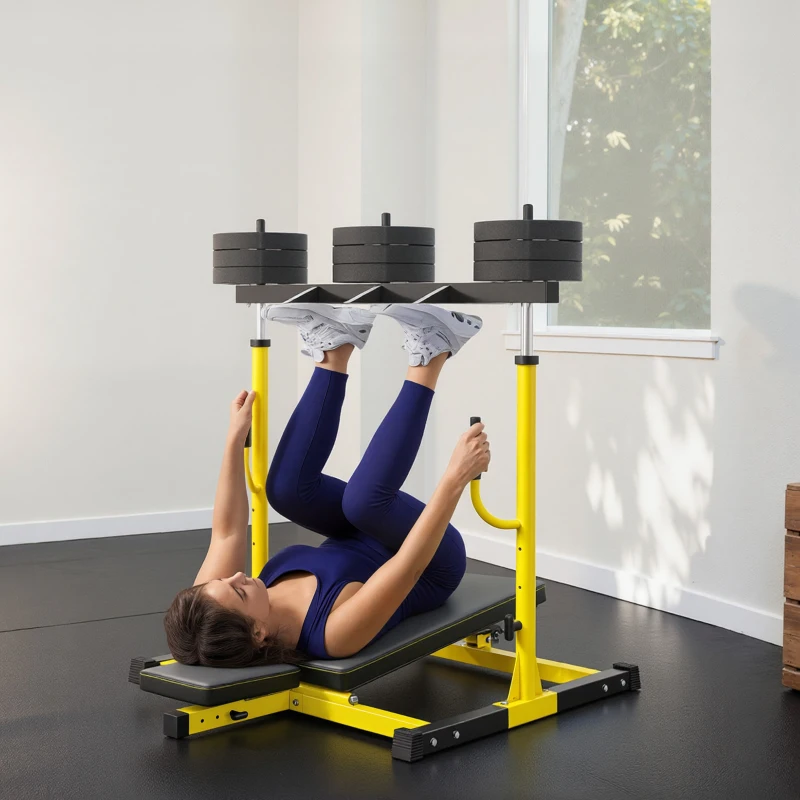 SPORTNOW Vertical Leg Press Machine with Adjustable Leg, Back and Head Positions, 1" Standard Plate Compatible, Yellow