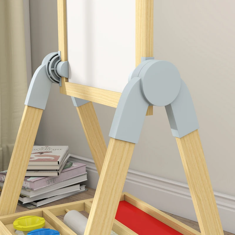 AIYAPLAY Cavalletto per Bambini, Doppia Lavagna per Gesso e Pennarelli, Lavagnetta Magnetica e Rotolo di Carta, Legno
