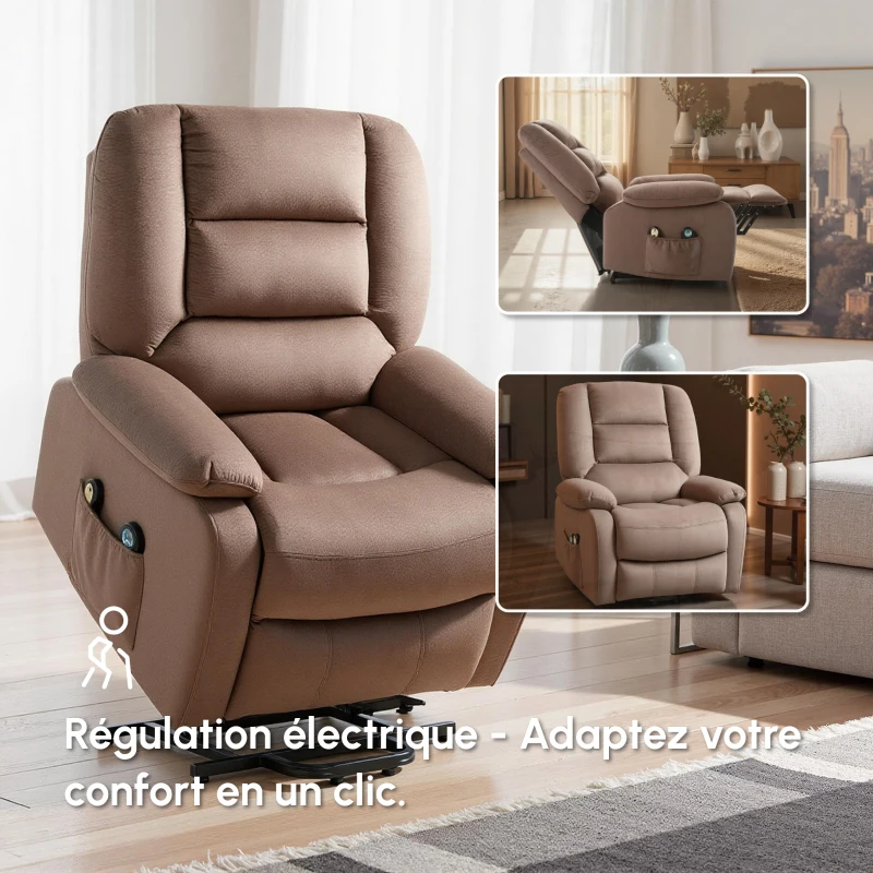 HOMCOM Fauteuil releveur électrique fauteuil relaxant dossier inclinable avec repose-pied télécommandes 90 x 93 x 110 cm marron