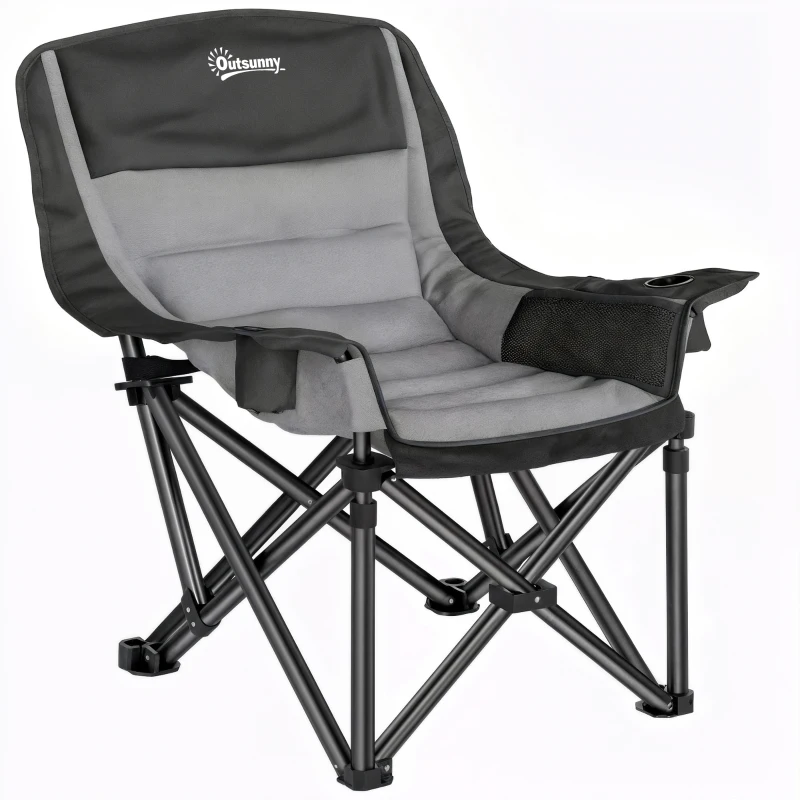 Outsunny Portable Padded Camping Chair, with Bag - Black/Grey